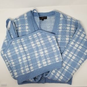 Almost Famous Blue and White Plaid Sweater Set